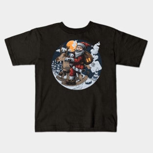 Santa Smoking and Riding Wooden Deer Kids T-Shirt